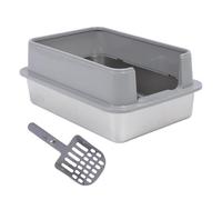 Caja de para gatos de acero inoxidable, bandeja de para gatos de metal con lados altos y parte superior abierta, inodoro para mascotas extra grande con pala para para uso