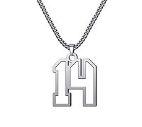 CaJoYo 14 Silver Baseball Number Necklace for Men Athletes Jersey Number Necklace Sports Basketball Football Soccer Charm Pendant Inspiration Jewelry Stainless Steel