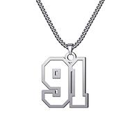 CaJoYo 91 Silver Number Necklace Athletes Jersey Number Necklace for Men Sports Basketball Baseball Football Soccer Charm Pendant Inspiration Jewelry Stainless Steel