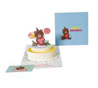 Cake and Bear Holding Heart Design 3D Pop-Up Birthday Card