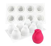 Cake Baking Mould 8 Cavity,Rose Mousse Mould for Chocolate, Jelly, Pudding | Non-Stick Flower Shape,DIY Dessert & Soap Making Tool,24.8cm(White)