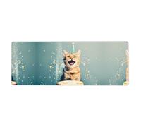 Cake Battle Cat Printed Extra Large Mouse Pad 12x31.5in for Office, Gaming, and Learning - Durable, Comfortable, and Environmentally Friendly