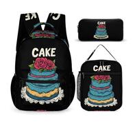 Cake Birthday Party Printed Dayback Set with Lunch Bag And Pencil Case Lightweight Classic Backpack Set 3pcs