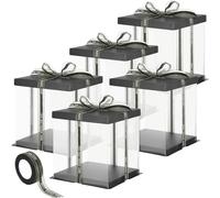 Cake Box, 5Pcs 8×8×9Inch Clear Cake Boxes with Ribbon, 8 Inch Cake Box for 6-7 Inch Cake Packing Carry, Clear Gift Boxes Display Your Gift