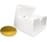 Cake Box 9 Inch Pack of 1 - Includes 1 White Cake Boxes with Removable Lids and 1 Golden Cake Boards - Strong Cardboard Cake Packaging for Cakes, Pies, Muffins, Donuts - Dust & Moisture Resistant
