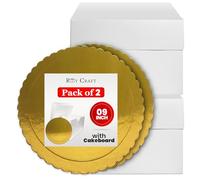 Cake Box 9 Inch Pack of 2 - Includes 2 White Cake Boxes with Removable Lids and 2 Golden Cake Boards - Strong Cardboard Cake Packaging for Cakes, Pies, Muffins, Donuts - Dust & Moisture Resistant