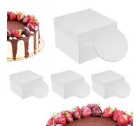 Relaxdays Cake Box Set of 4, incl. cake boards, 30x30x30 cm, for weddings & birthdays, white cardboard
