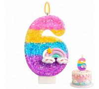 Cake Candles 6th, Rainbow Pastel Candle for Cake, Double-Sided Design | 3D Sequin Cake Topper Decorations, Birthday Number 6 Candle Cake Toppers For Decorating a Girl's Or Boy's 6th Birthday