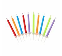 Cake Candles for Happy Birthday Party Bridal Shower Anniversary Cup Cakes Decoration Small Colorful Flame Candles with Plastic Candle Holders Flames (10pk with Clip Strip)