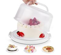 Cake Carrier with Lid and Handle, Multipurpose Cake Stand Fits 10 inch Cake, Cupcake Containers for 11 Cupcakes，Cake Holder Serves as Five Section Serving Tray, Portable Cheesecake Container, White