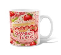 Cake Ceramic Coffee Mug, Festive Playful Strawberry Heart Spring Peach Novelty Hot Chocolate Mug with Handle Ideal for Friends Family Co-Worker Lovers Eldership Senior 11 Oz