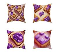 Cake Cushion Covers 50X50CM Set of 4 Outdoor Waterproof Cushions Purple Decorative Linen Square Cases with Invisible Zipper for Sofa Bed Garden Bedroom Outdoor Autumn Seat PadsDecor Gifts 7-KZ656