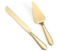 Cake Cutting Set for Wedding, Elegant Cake Knife and Server Set with Thickened Stainless Steel Rounded Edges, Cake Cutter Pie Spatula for Birthday Anniversary Christmas, 2 Pcs, Gold