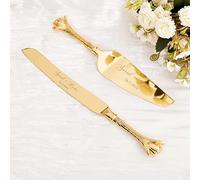 Cake Cutting Set for Wedding, Personalized Gold Cake Knife and Server Set, Custom Cake Serving Set, Engraved Pastry Pie Server Cake Pizza Cutter, Christmas Birthday Bridal Gift (Romance)