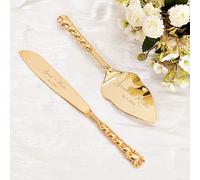Cake Cutting Set for Wedding, Personalized Gold Cake Knife and Server Set, Custom Cake Serving Set, Engraved Pastry Pie Server Cake Pizza Cutter, Christmas Birthday Bridal Gift (Bow)