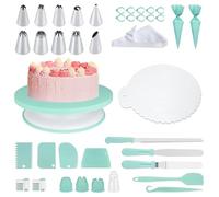 Cake Decorating Kit,139 Pcs Cake Decorating Tools with 11 Inch Spinner Turntable,Straight and Offset Spatula,4 Scrapers,Plastic Plate,Pastry Piping Bags and Nozzles,Baking Accessories (Green)