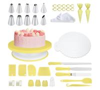 Cake Decorating Kit,139 Pcs Cake Decorating Tools with 11 Inch Spinner Turntable,Straight and Offset Spatula,4 Scrapers,Plastic Plate,Pastry Piping Bags and Nozzles,Baking Accessories (Yellow)