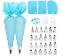 Cake Decorating Kit - Large Piping Bags & 24 Nozzles Set with Icing Scrapers, Couplers | Complete Icing Piping Kit with Reusable Frosting Bags for Cupcakes, Cookies & Baking