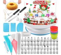 Cake Decorating Kit Tools - 90 Pcs Cake Turntable -Cake Leveller-48 Icing Tips and Piping Bags -Straight and Angled Spatula and Other Baking Set Supplies