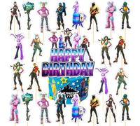 Cake Decorating Kits 25 Pcs Birthday Cake Decoration, Game Theme Cupcake Toppers, Cake Decoration for Video Games, Happy Birthday Cake Decoration