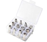 Cake Decorating Nozzles - 12-Piece Stainless Steel Decorating Tools - Cupcake Piping Set, for Meringue Dots, Biscuits, Cupcakes, Pastries, Baking at Home and in the Home Kitchen, for Beginners and En