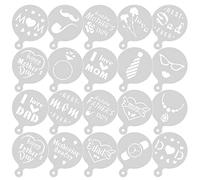 Cake Decorating Stencils- 20PCS Reusable Cookie Cake Template Stencil Latte Art Painting Coffee Molds for Royal Icing Mother's Day Father's Day Birthday Party Dessert Mousse Baking DIY Craft
