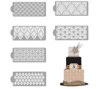 Cake Decorating Stencils, 6 Pcs Plastic Embossed Cake Templates Cake Molds Leaves Geometric Hollow Lace Cake Decorating Buttercream Templates for Wedding Birthday Cake (White 6Pcs)