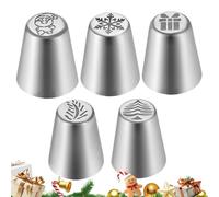 Cake Decorating Tips 5 Piece | Cake Cupcake Flowers Icing Tips - Stainless Steel Tools for Baking Decorating Frosting Cookie Pastry Kitchen Christmas