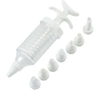 Cake Decorating Tips Set, 8 Pieces White Plastic Piping Nozzles with Syringe, Icing Pastry Tube Tools, for Cupcake, Cake Decorating Tools