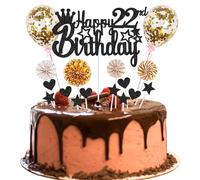 Cake Decoration 22nd Birthday - Happy 22th Birthday Decoration for Men and Women - Cake Decoration Black Golden - Hello 22 Glitter Cake Topper