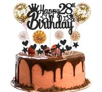 Cake Decoration 28th Birthday - Happy 28th Birthday Decoration for Men and Women - Cake Decoration Black Golden - Hello 28 Glitter Cake Topper