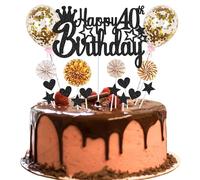 Cake Decoration 40th Birthday - Happy 40th Birthday Decoration for Men and Women - Cake Decoration Black Golden - Hello 40 Glitter Cake Topper