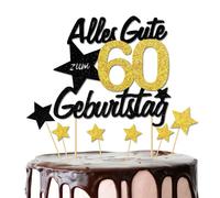 Cake Decoration 60 Years - Happy 60th - Happy 60th Birthday Cake Topper - Cake Decoration Gold Black for Girls & Boys - Decoration for 60th Celebration