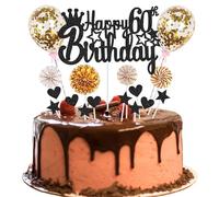 Cake Decoration 60th Birthday - Happy 60th Birthday Decoration for Men and Women - Cake Decoration Black Golden - Hello 60 Glitter Cake Topper