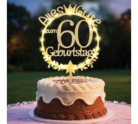Cake Decoration 60th Birthday Woman Cake Topper Wood with LED, 60th Birthday Decoration Table Decoration Cake Decoration 60th Birthday Women Men