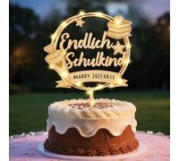 Cake Decoration First Day of School with Fairy Lights, Finally School Child Cake Topper, Wood, Cake Decoration for First Day of School for School Child 2025 Girls and Boys, First Day of School