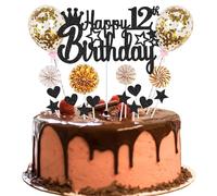 Cake Decoration Happy 12th Birthday Cake Decoration for 12th Birthday Boy Girl Black Golden Hello 12 Glitter Cake Topper