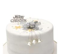 Cake Decoration Set Silver Holly & Bells With Merry Christmas Sign Motto Party Accessories (Silver)