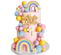 Cake Decorations, Rainbow Cake Topper, 35 PCS Pastel Ball Cakes Toppers with Daisies, DIY Baking Cupcake Decorations for Birthday Baby Shower Macaron Unicorn Party