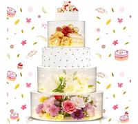 Cake Display Stand, 10cm High Acrylic Cake Stand Fillable Clear Cake Risers Stackable Centerpiece Cake Display Boxes, 3PCS Round Dessert Display Stand for Wedding Birthday, 20+20+15cm