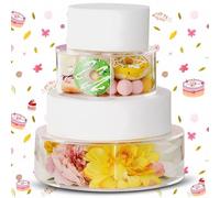 Cake Display Stand, 5cm High Acrylic Cake Stand Fillable Clear Cake Risers Stackable Centerpiece Cake Display Boxes, 2PCS Round Dessert Display Stand for Wedding Birthday, 15+25cm