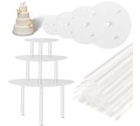 Cake Dowels for Tiered Cakes, 14 Support Rods with 4 Separator Plates, Cake Dowels Supports Rods for Tiered Cakes, Re-usable Plastic Stand Sticks for Multi-Layer Construction Supporting 4,6,8,10 Inch