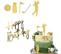 Cake Gold Topper Birthday Decorations for Golfers with Golf Ball, Golf Men's Sport Theme Party Supply 6 Pieces