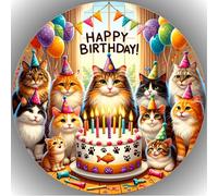 Cake image with cat motif, edible photo for cakes, fondant, cake topper, diameter 20 cm, cats 100