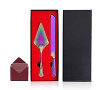 Cake Knife and Server Set: Stainless Steel Wedding Cake Cutting Set Plating with Carved Pattern Design Elegant Cake Pie Pastry Server Spatula Set Perfect for Wedding Birthday Shower Parties(Rainbow)