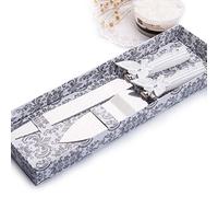 Cake Knife Server Set with Fashion craft Baroque, White Butterfly design, Elegant Stainless Steel Silverware for Personalized Weddings, Valentine's Day Birthdays, Christmas, New Year Party