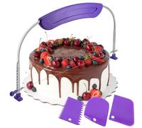 Cake Leveller Cutter - 11 Inch Adjustable Stainless Steel Cake Slicer with Non-Slip Handle, Includes Cake Smoother Tool, Ideal for Layered Cakes Baking & Slicing (Purple)