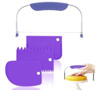 Cake Leveller, Serve with 3 PCS Cream Scrapers, Cake Cutter, Cake Slicer with Stainless Steel Wires and Purple Handle for Wedding Birthday Layer Cakes Baking Tool (Purple)
