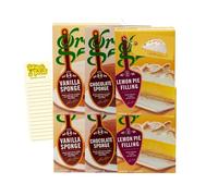 Cake Mix Bundle With Greens Vanilla Sponge 221g x2, Chocolate Sponge 221g x2, Lemon Pie Filling Mix 140g x2 and Intrinsic Treats Shopping List Card