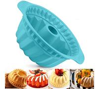 Cake Mould Silicone Baking Pan, 24cm 9.5'' Fluted Tube Cake Pan Ring Cake Tin for Baking, Jelly Mould Round Baking Tin with Handle Grips, Non-Stick Coating for Chiffon Cheesecake Gugelhupf (Blue)